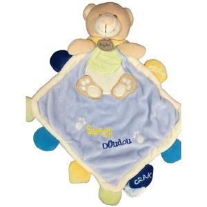 Baby Nat Teddy Bear Lovey Security Blanket Crinkle Minky Super Doudou Light Blue